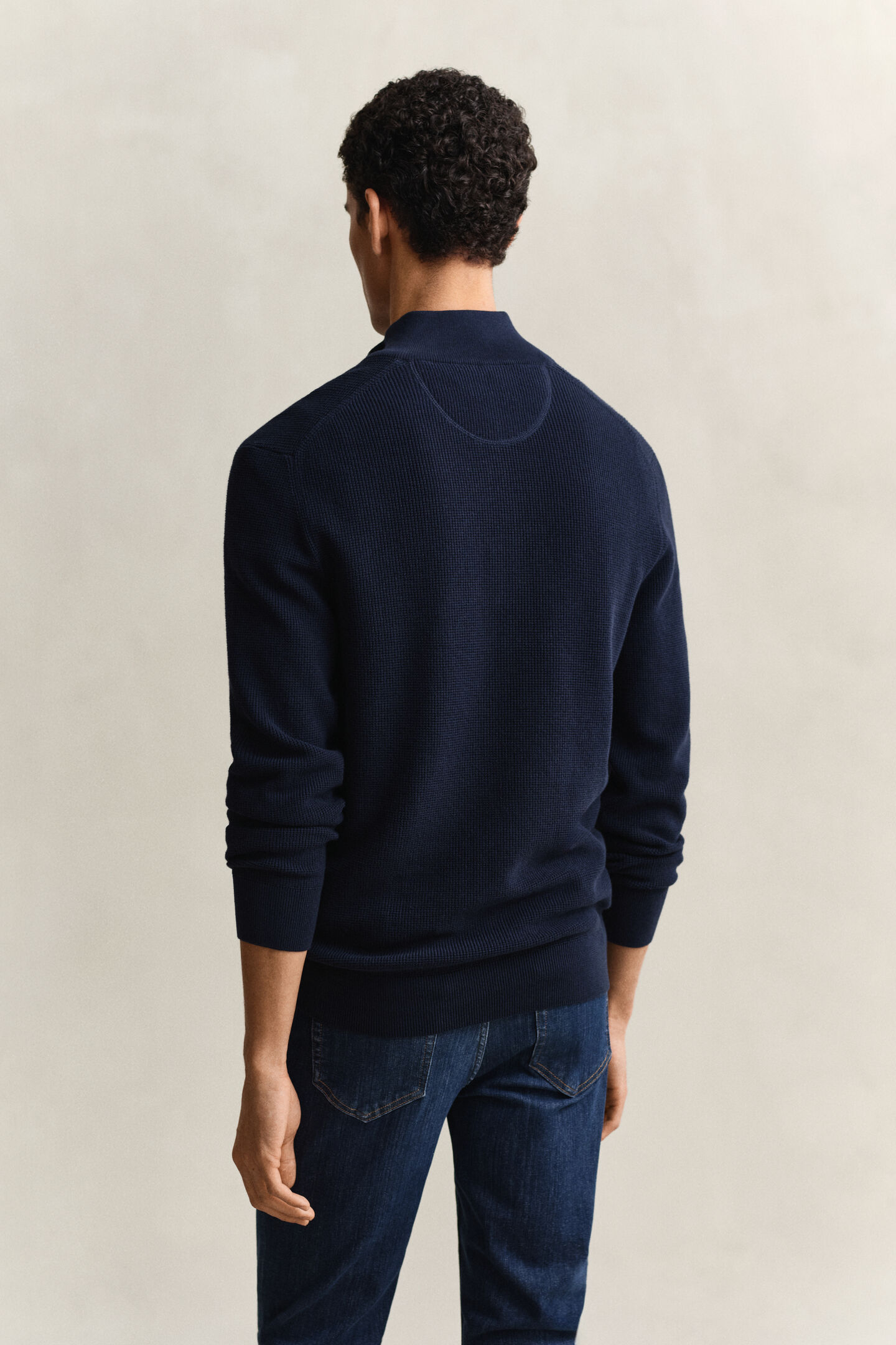 Textured Cotton Half-Zip Sweater