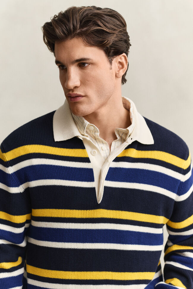 Striped Rib Polo Sweater