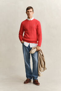 Cotton Cable Knit Crew Neck Sweater