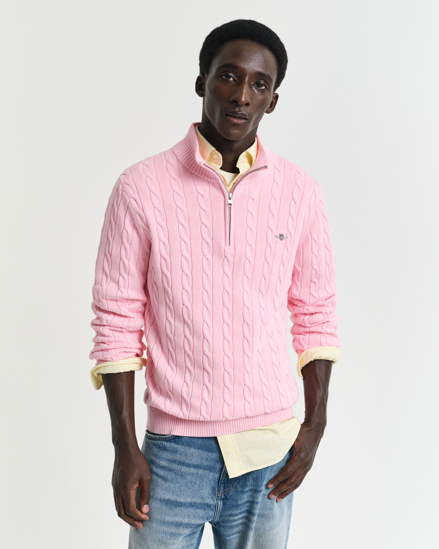 Cotton Cable Knit Half-Zip Sweater