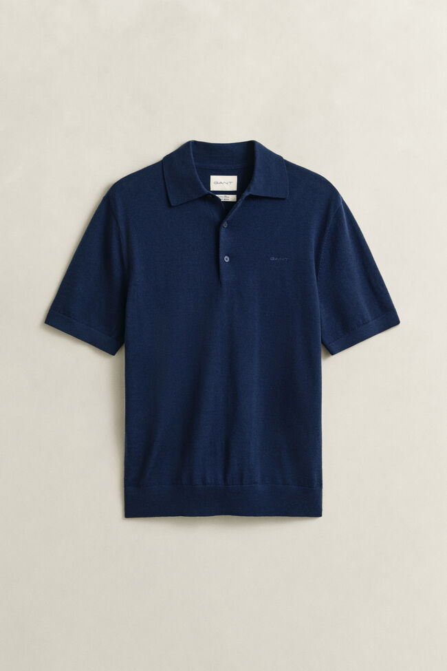 Extra Fine Merino Wool Short Sleeve Polo Sweater