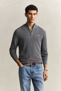 Textured Cotton Half-Zip Sweater