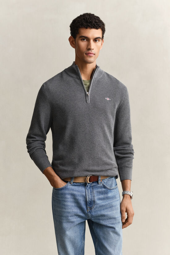 Textured Cotton Half-Zip Sweater