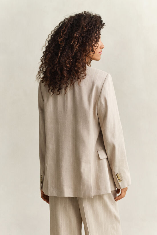 Pinstriped Linen Blend Blazer