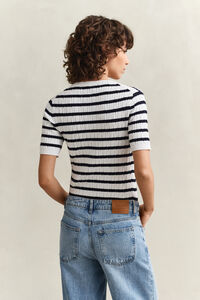 Striped Cable Knit Short Sleeve Sweater