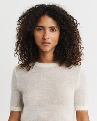 Mohair Blend Short Sleeve Crew Neck Sweater