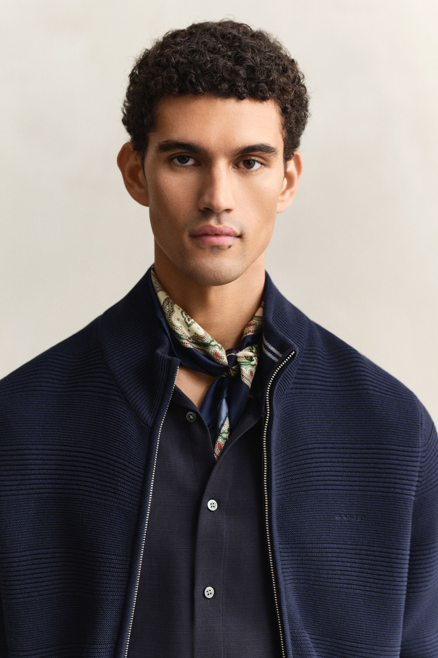 Textured Cotton Zip Cardigan