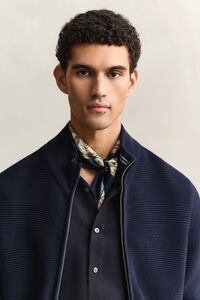 Textured Cotton Zip Cardigan