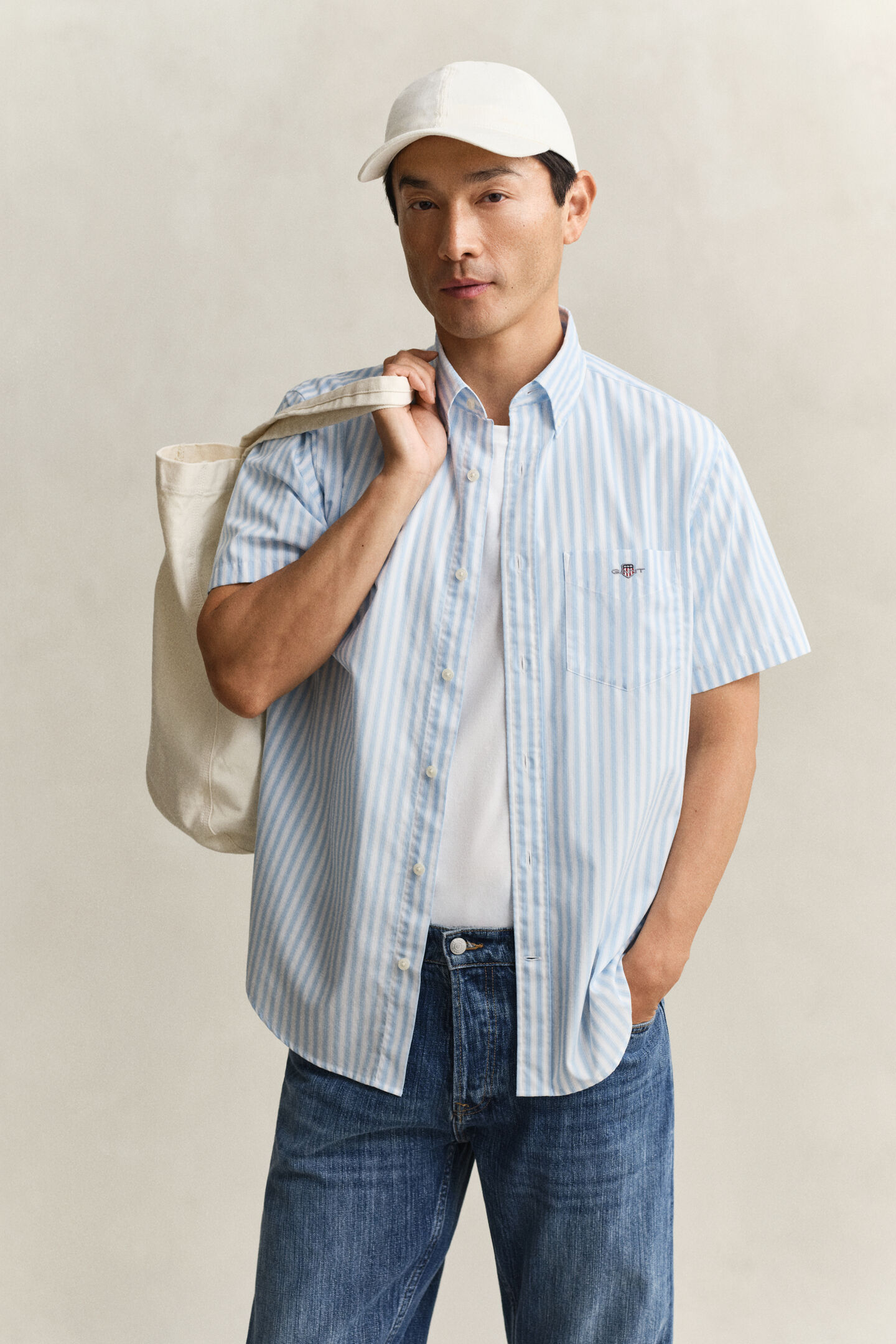 Striped Classic Poplin Short Sleeve Shirt