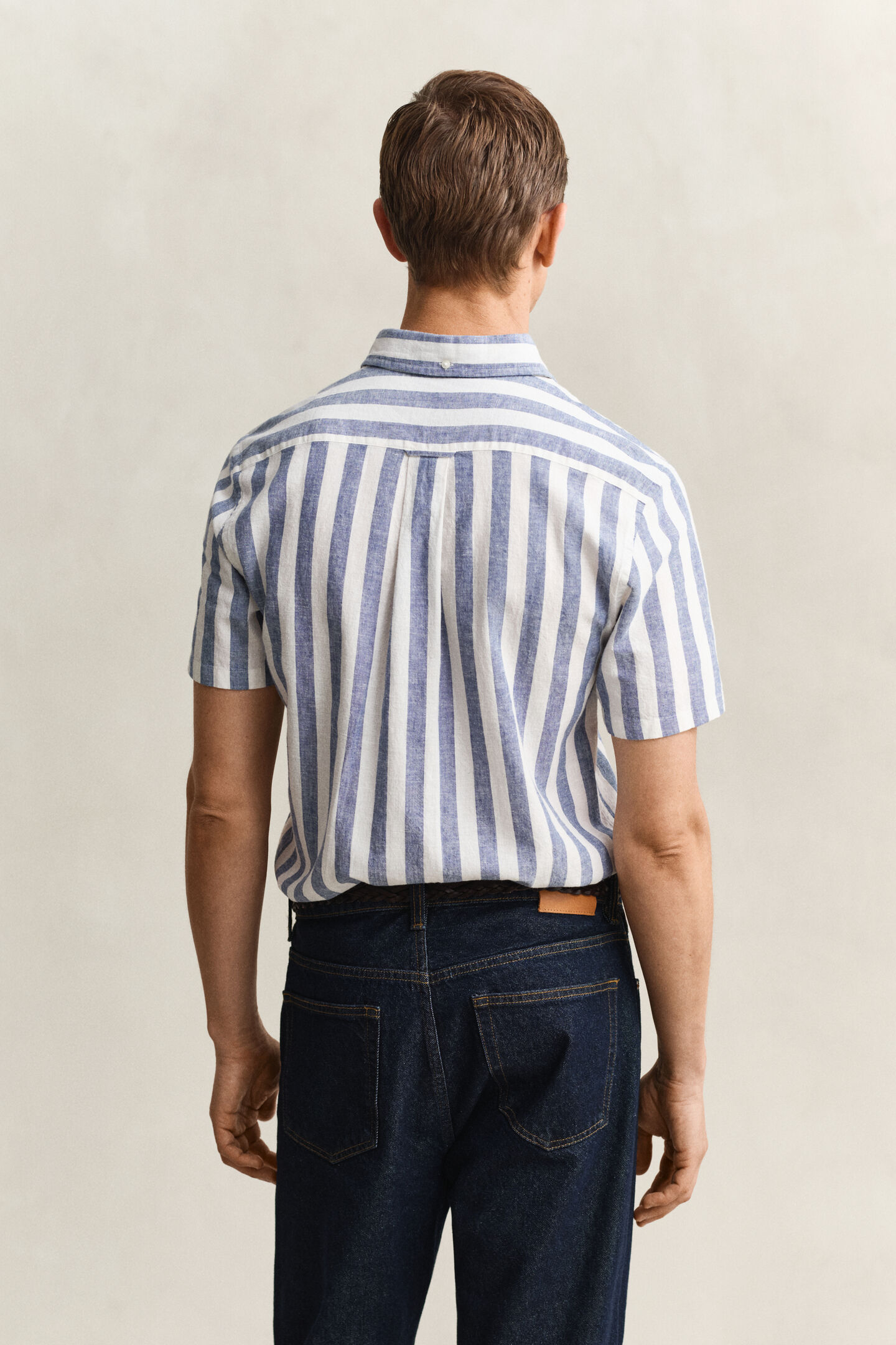 Striped Linen Blend Short Sleeve Shirt