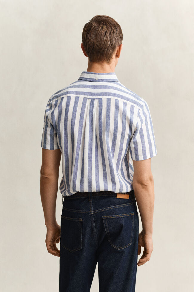 Striped Linen Blend Short Sleeve Shirt