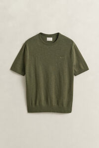 Slub Cotton Blend Short Sleeve Sweater