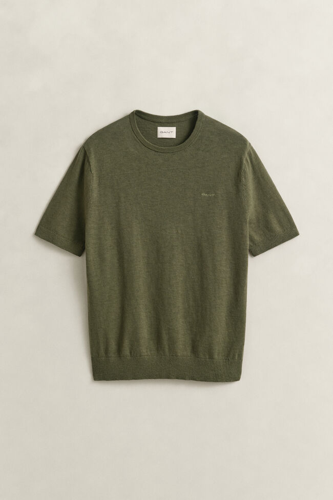 Slub Cotton Blend Short Sleeve Sweater