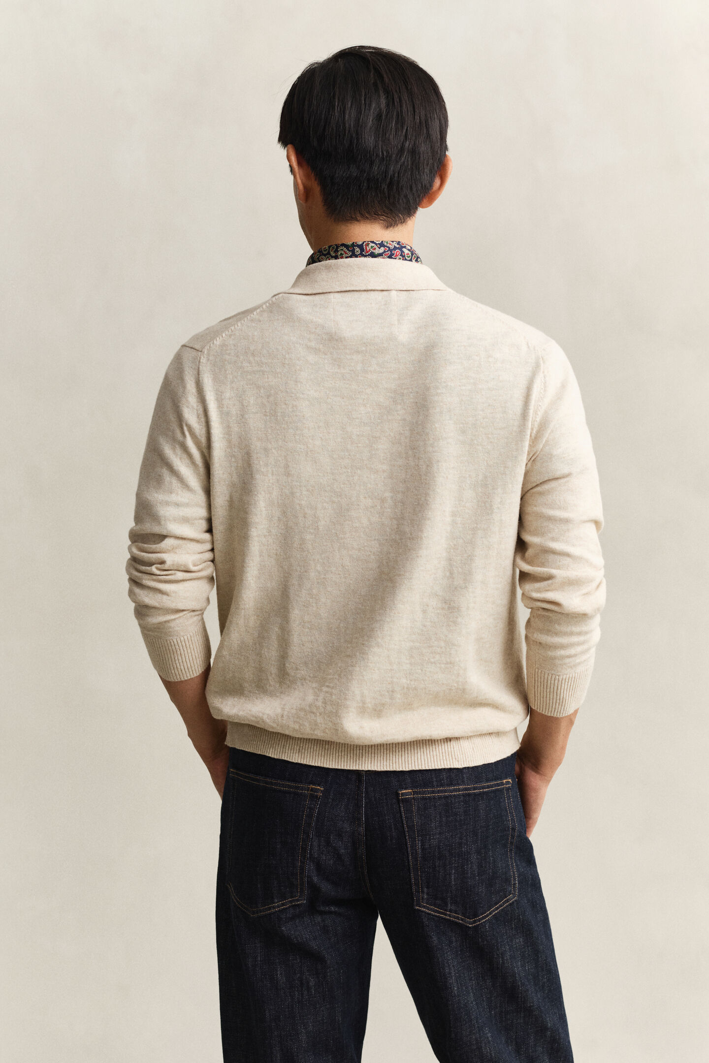 Slub Cotton Blend Polo Sweater