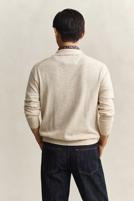 Slub Cotton Blend Polo Sweater