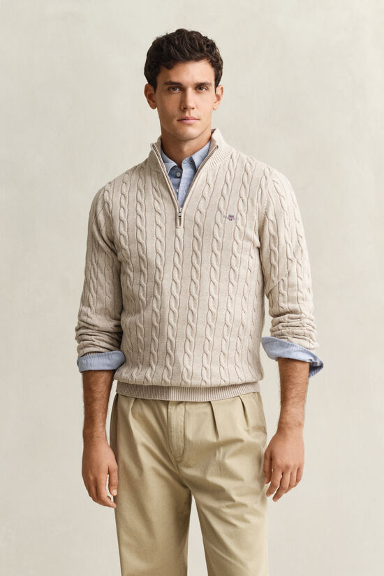 Cotton Cable Knit Half-Zip Sweater