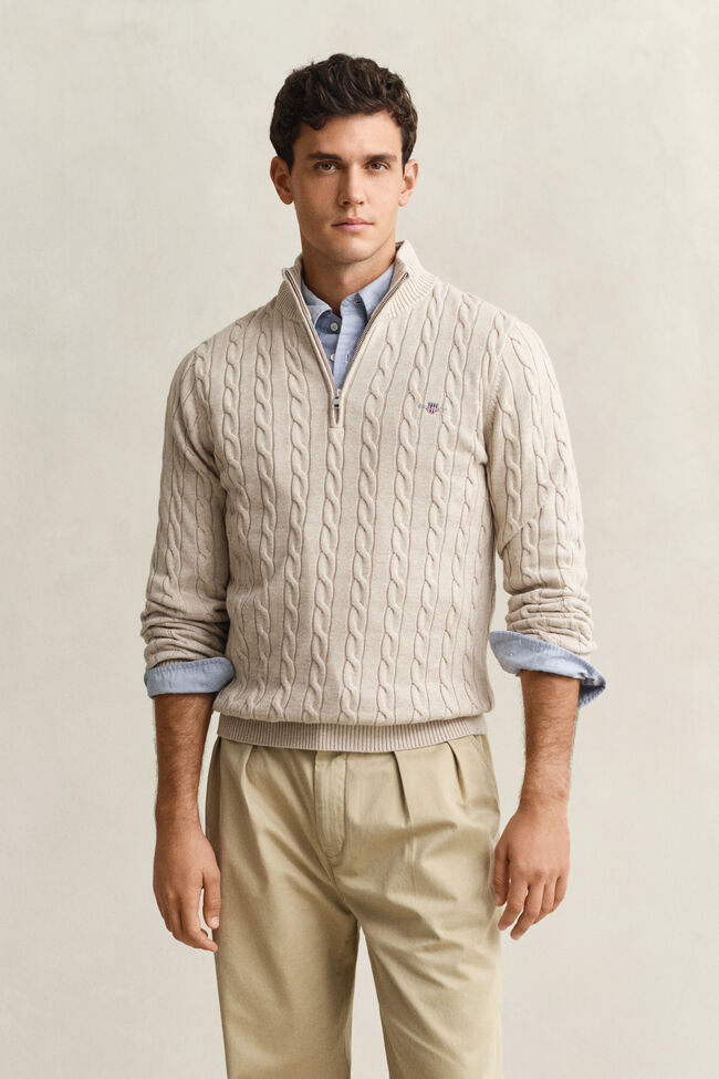Cotton Cable Knit Half-Zip Sweater