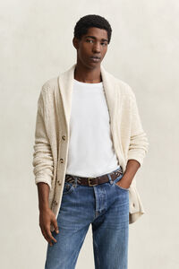 Textured Cotton Blend Cardigan