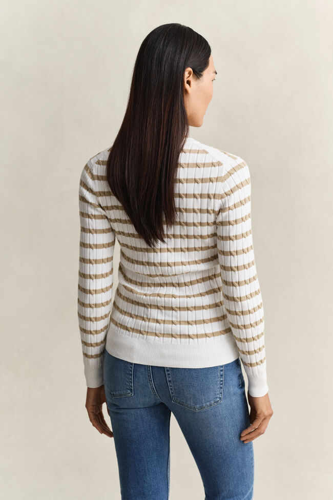 Striped Cable Knit Crew Neck Sweater