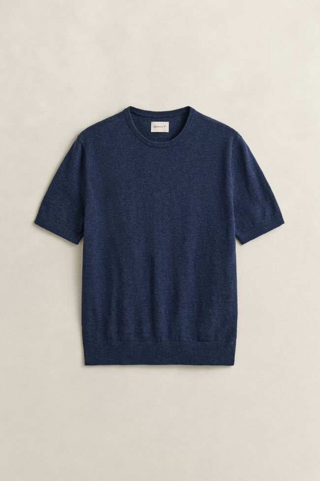 Slub Cotton Blend Short Sleeve Sweater