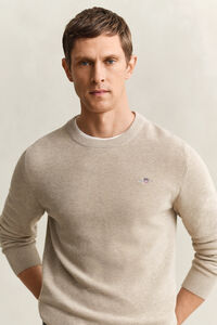 Textured Cotton Crew Neck Sweater