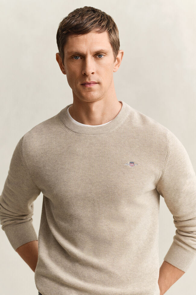 Textured Cotton Crew Neck Sweater