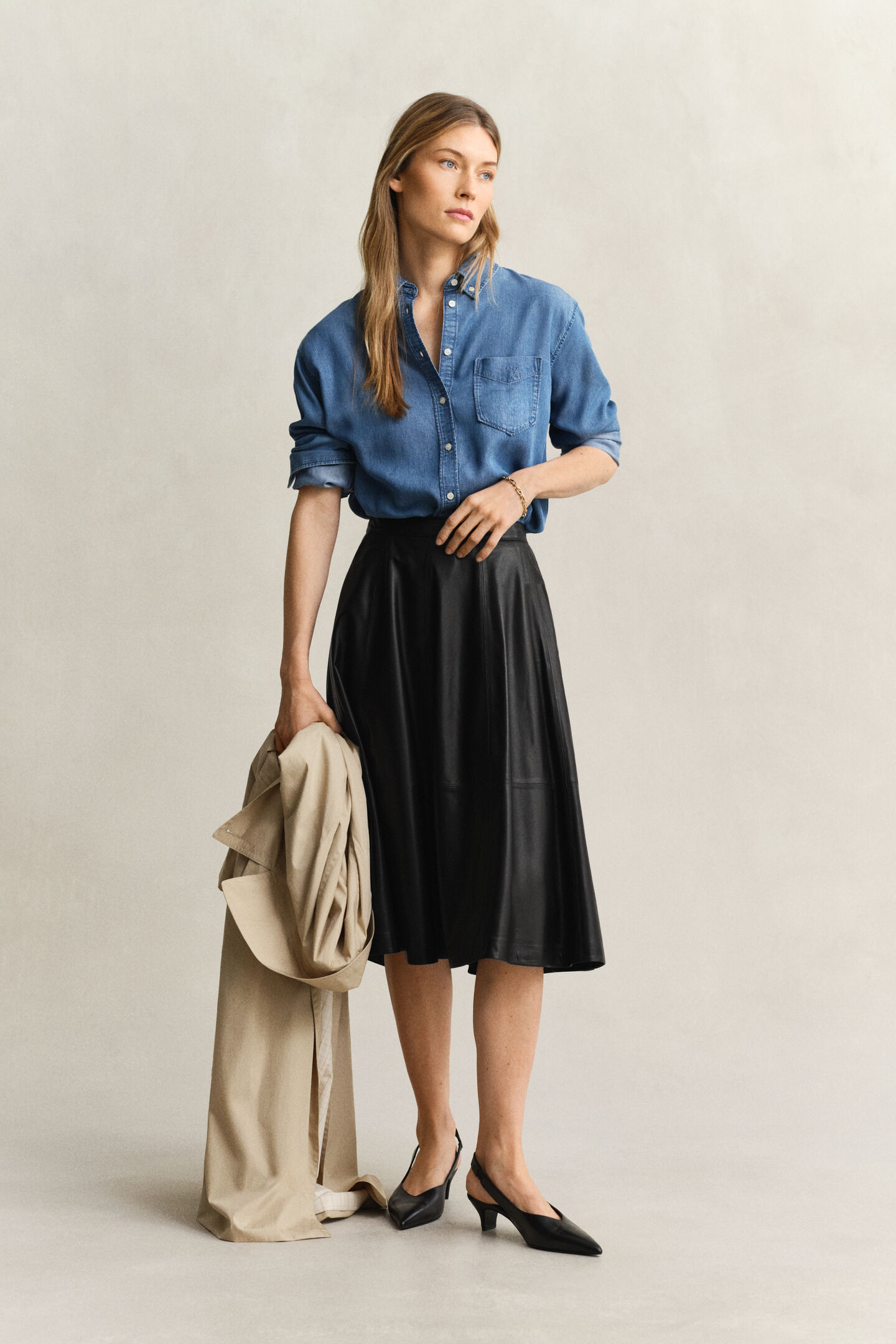 Flared Leather Skirt