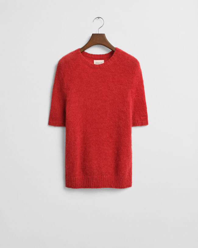 Mohair Blend Short Sleeve Crew Neck Sweater