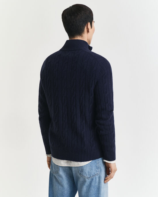 Lambswool Cable Knit Half-Zip Sweater