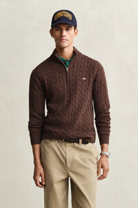 Cotton Cable Knit Half-Zip Sweater