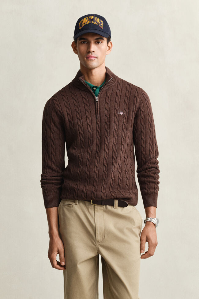 Cotton Cable Knit Half-Zip Sweater