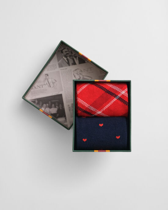 2-Pack Check & Heart Socks Gift Box