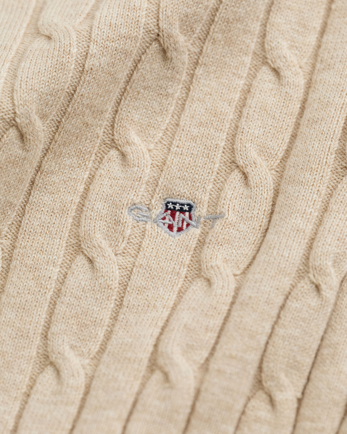 Stretch Cotton Cable Knit Crew Neck Sweater