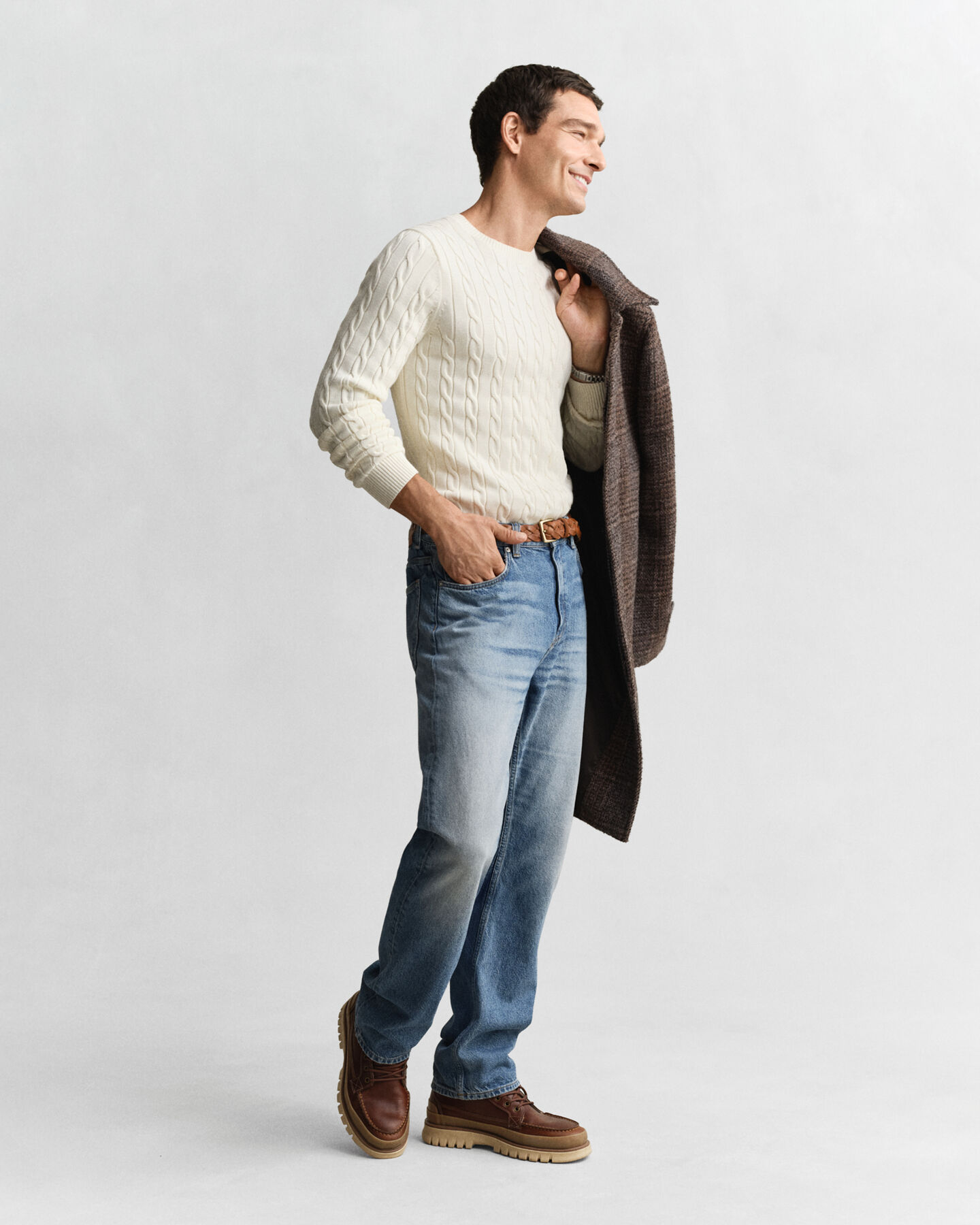 Cotton Cable Knit Crew Neck Sweater