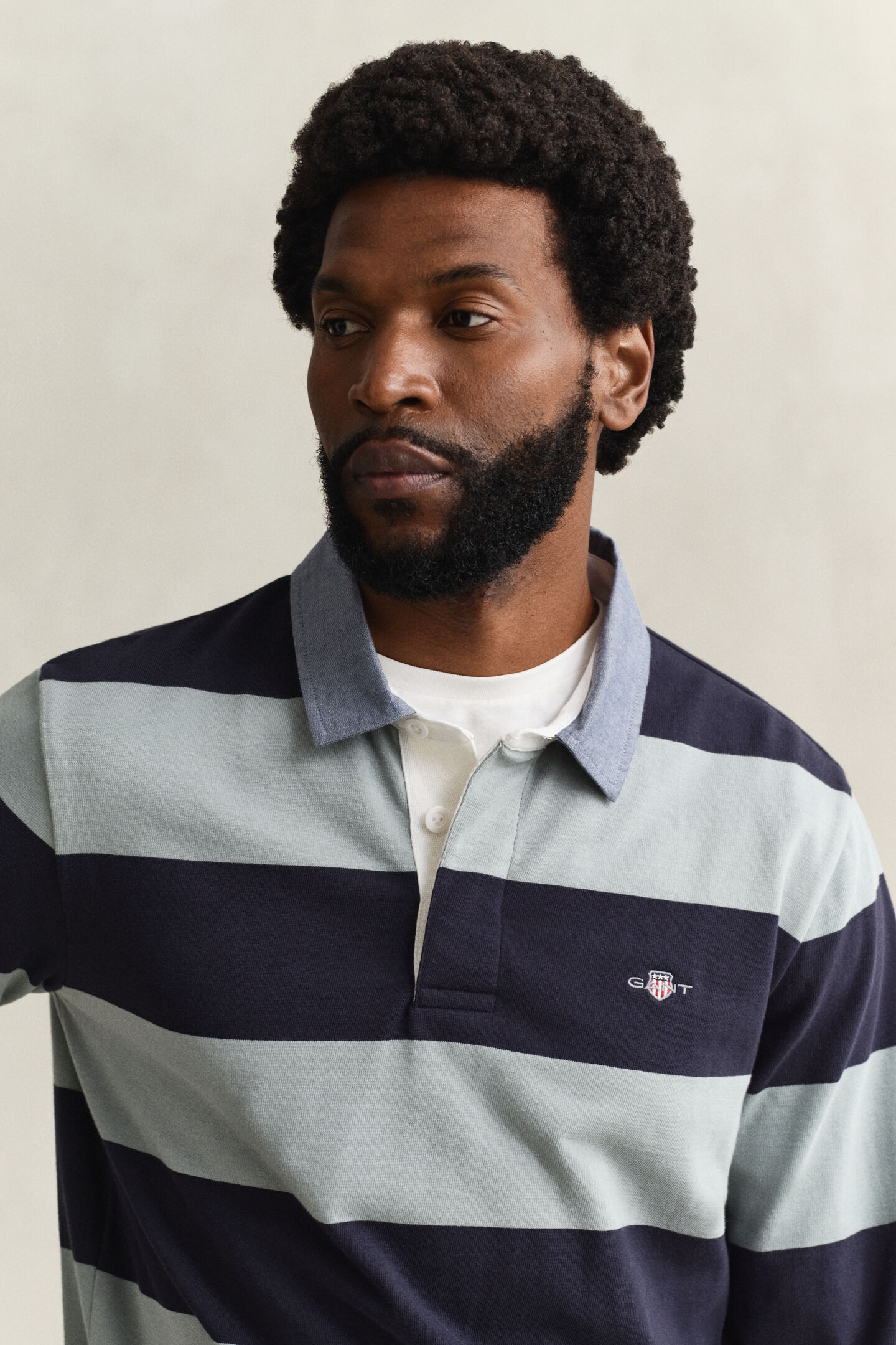 Chambray Collar Striped Heavy Rugger