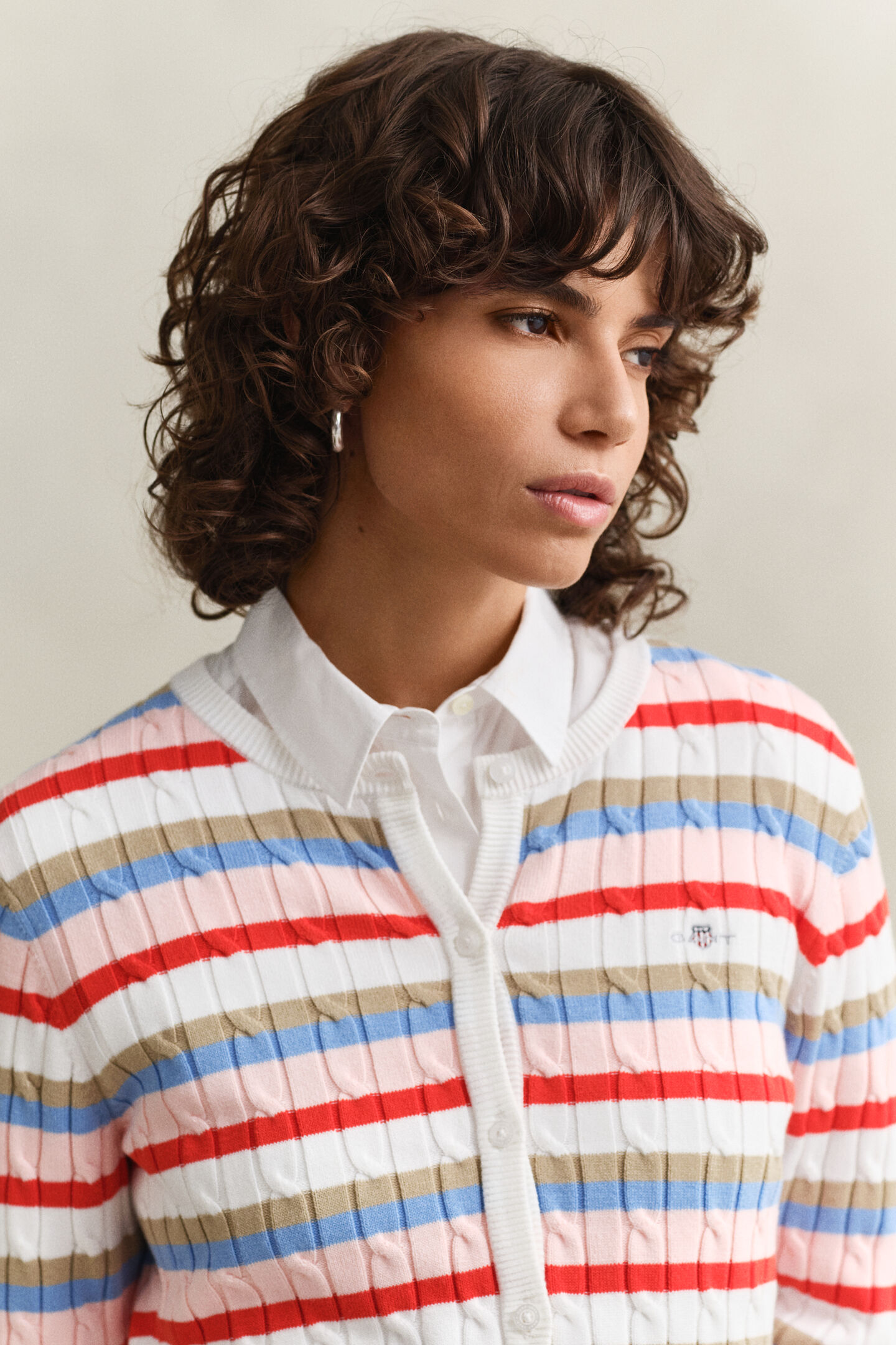 Striped Cable Knit Cardigan