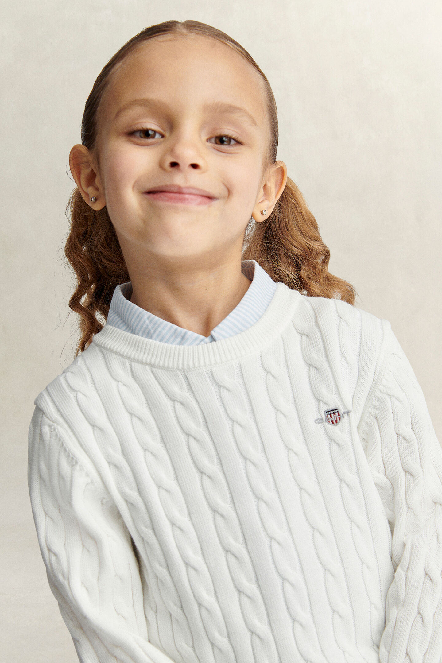 Girls Shield Cable Knit Sweater