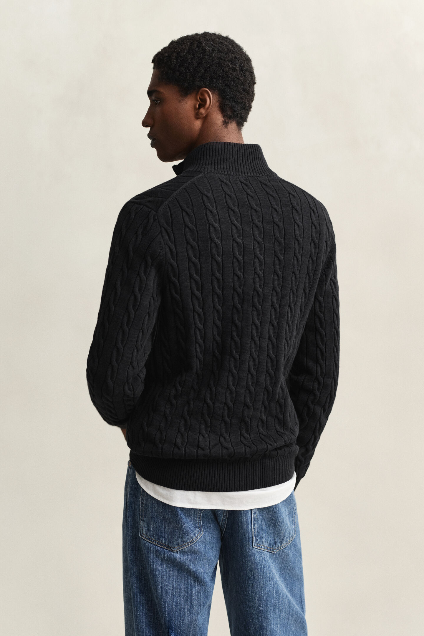 Cotton Cable Knit Half-Zip Sweater
