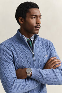 Cotton Cable Knit Half-Zip Sweater