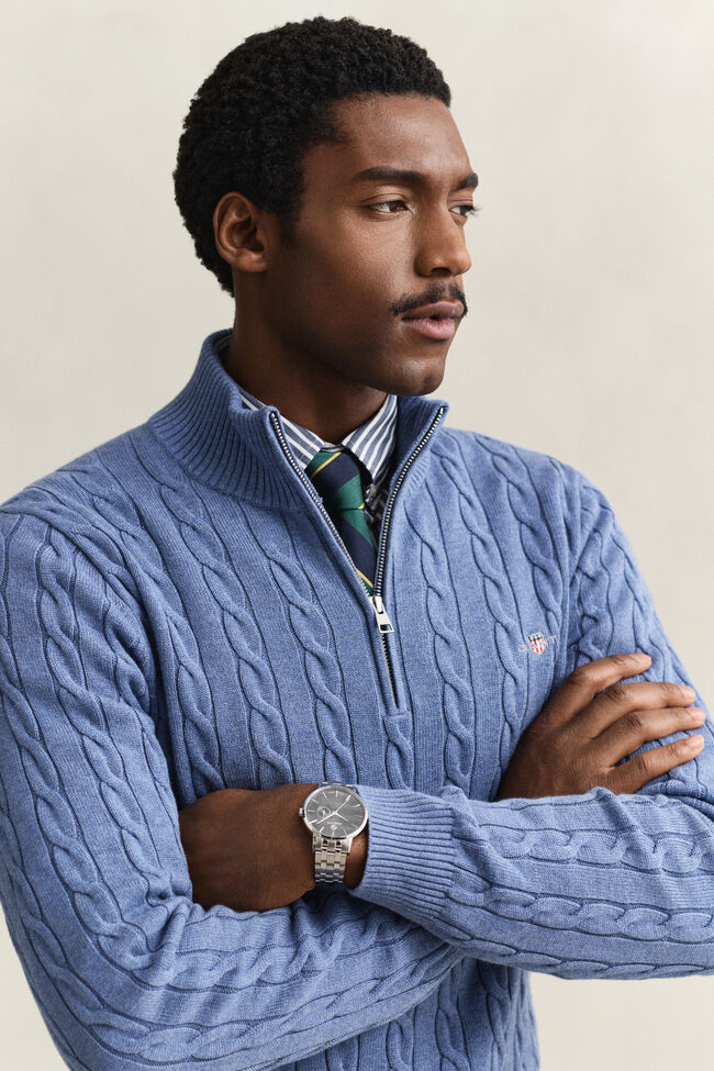 Cotton Cable Knit Half-Zip Sweater