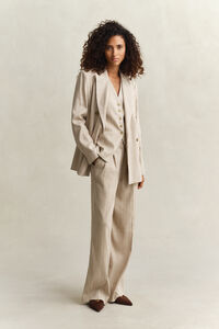 Pinstriped Linen Blend Blazer