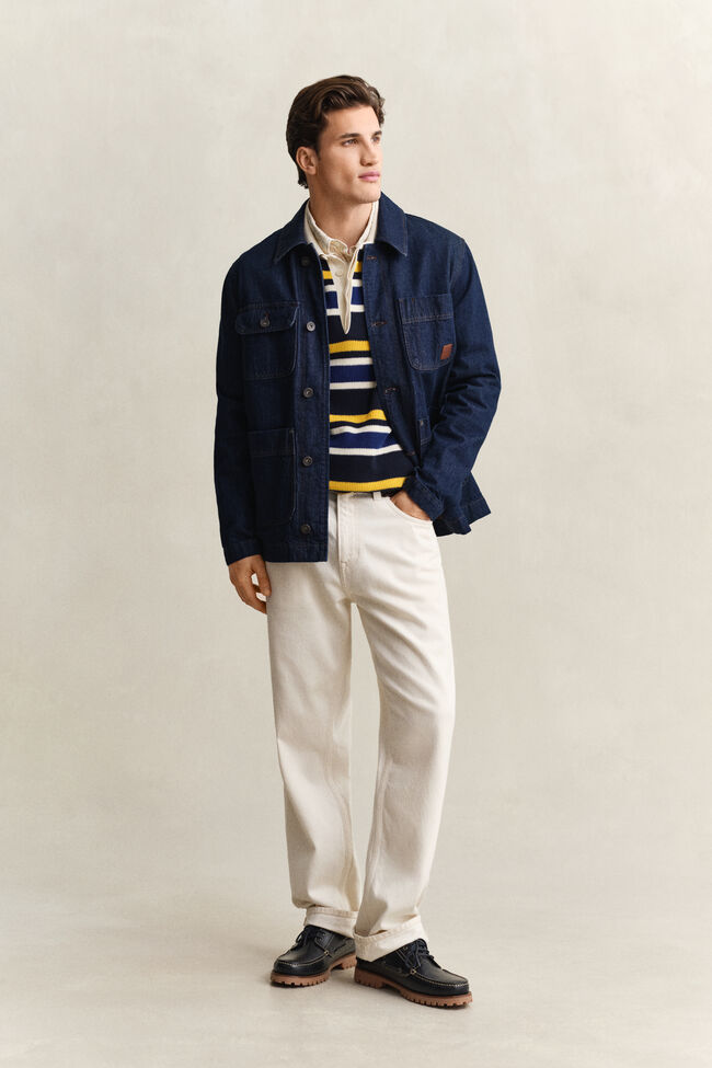 Striped Rib Polo Sweater