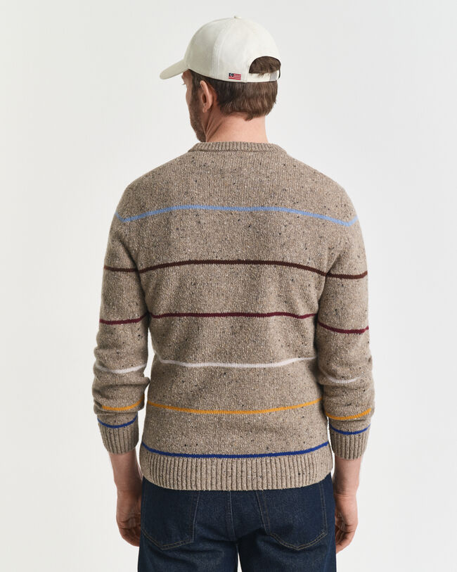 Striped Wool Blend Nepps Crew Neck Sweater