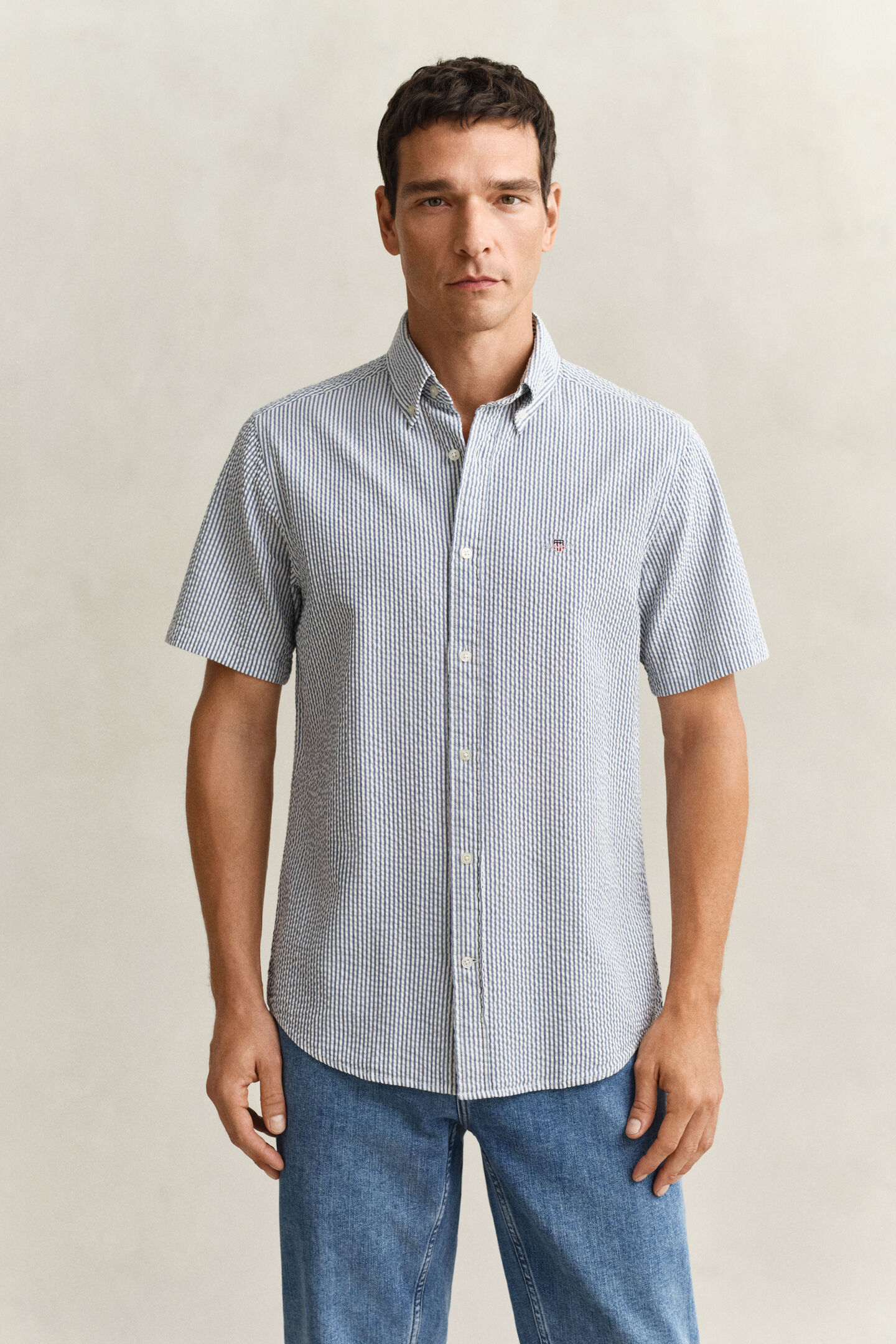 Striped Seersucker Short Sleeve Shirt