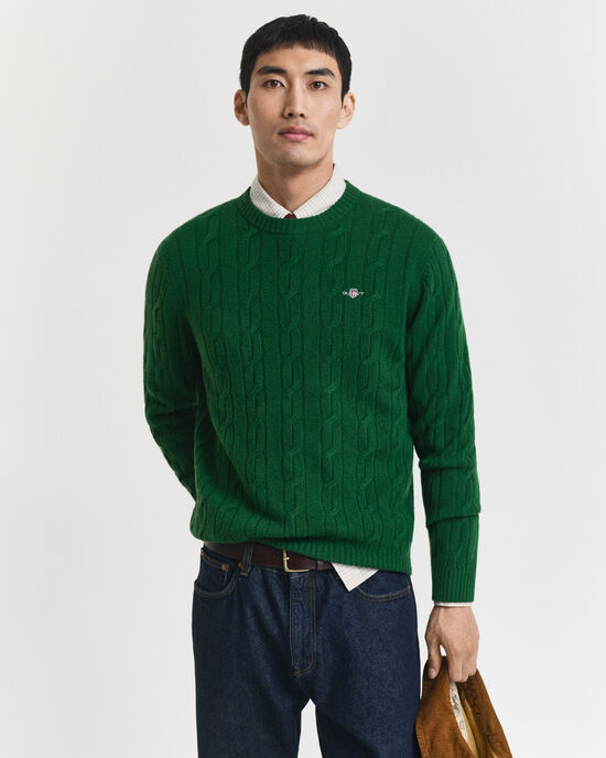 Lambswool Cable Knit Crew Neck Sweater