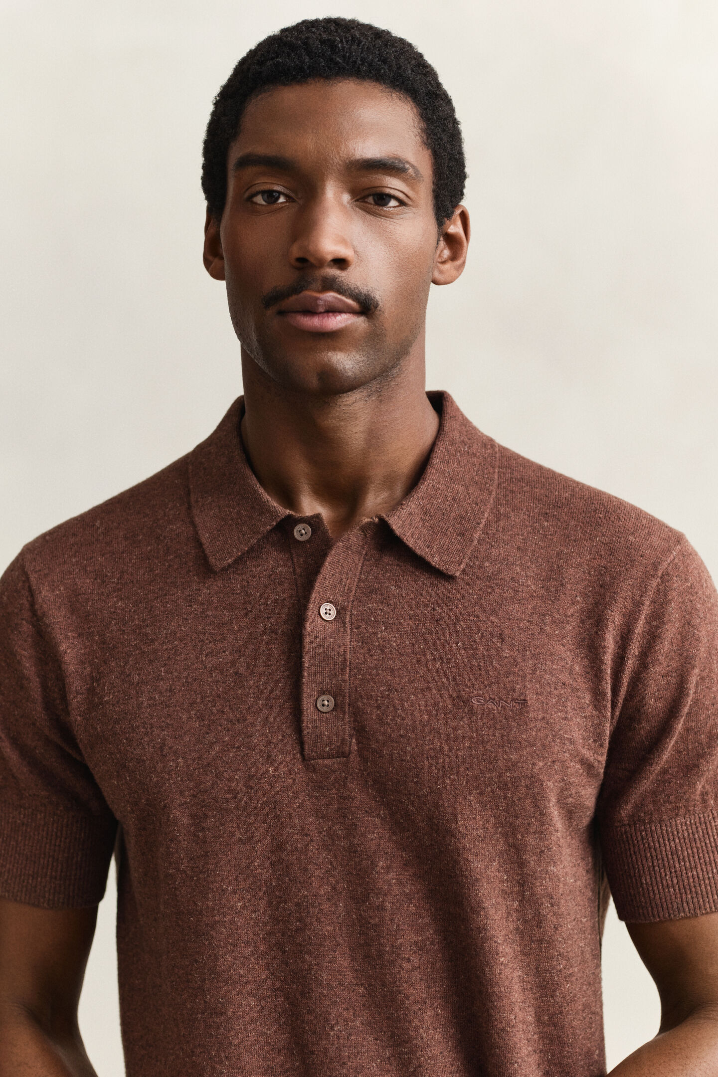 Slub Cotton Blend Short Sleeve Polo Sweater