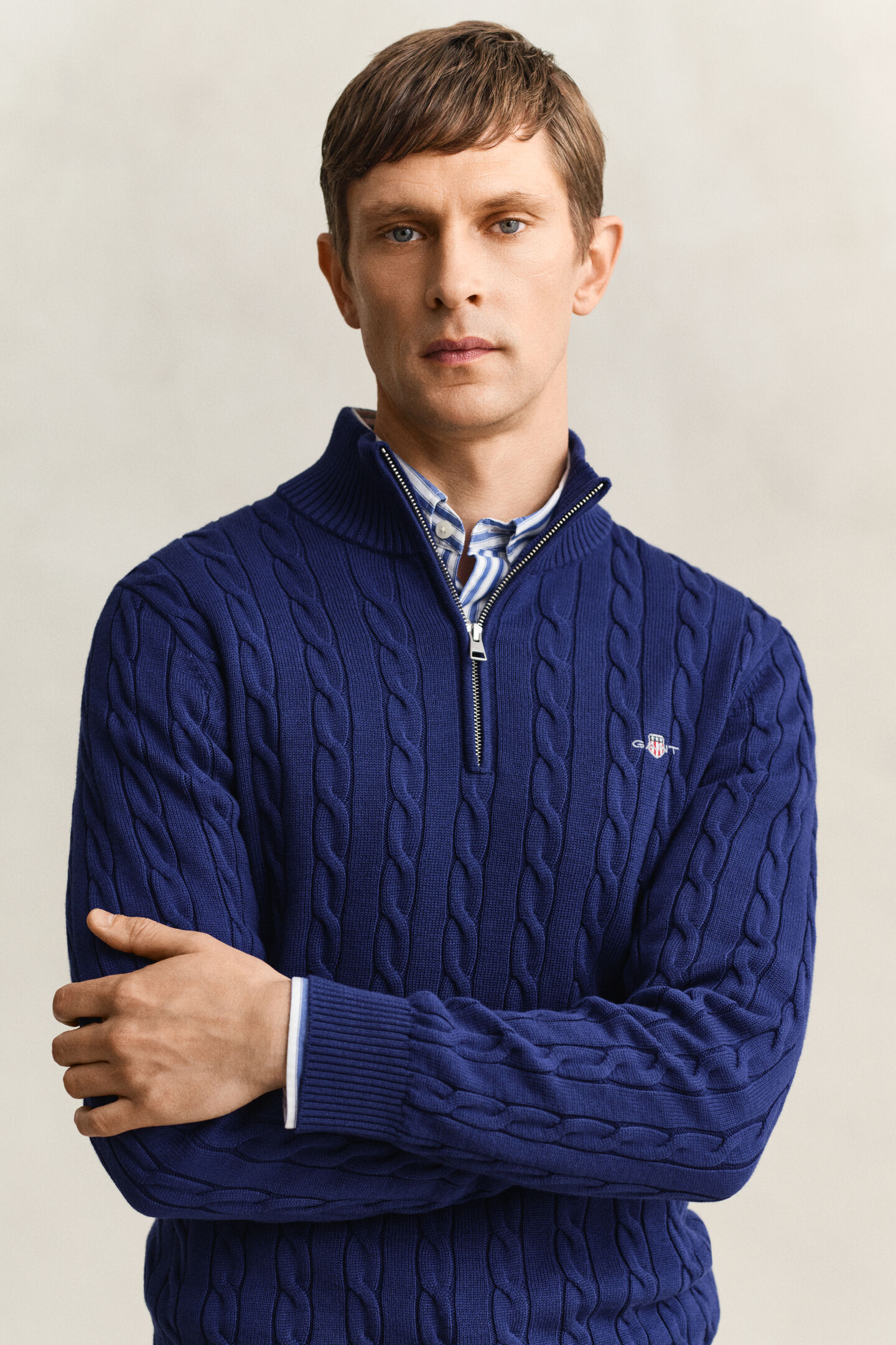 Cotton Cable Knit Half-Zip Sweater