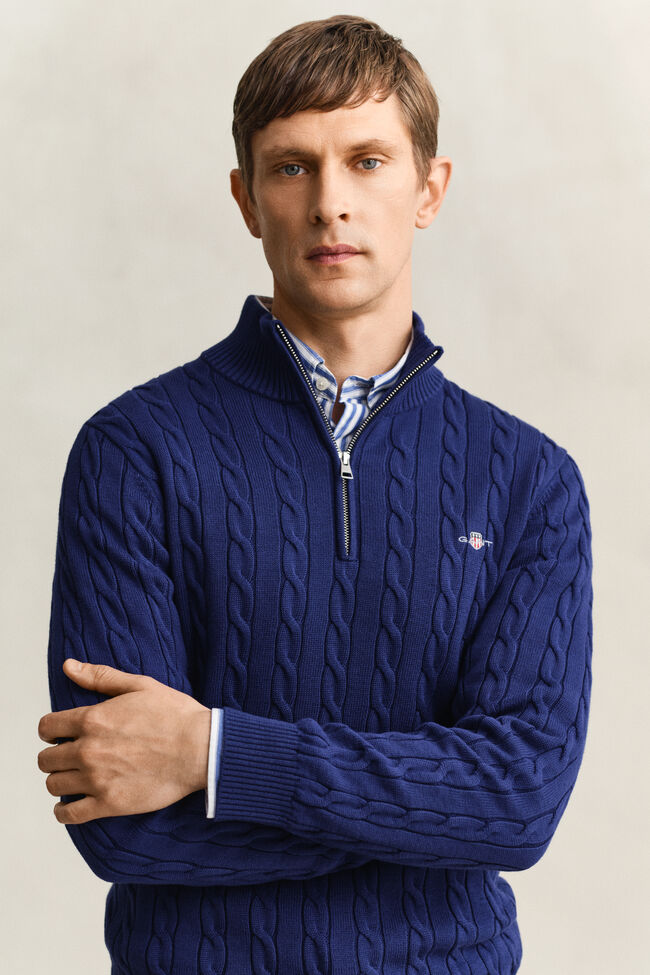 Cotton Cable Knit Half-Zip Sweater