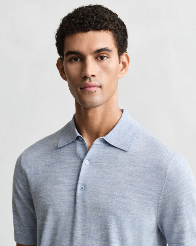 Extra Fine Merino Wool Short Sleeve Polo Sweater