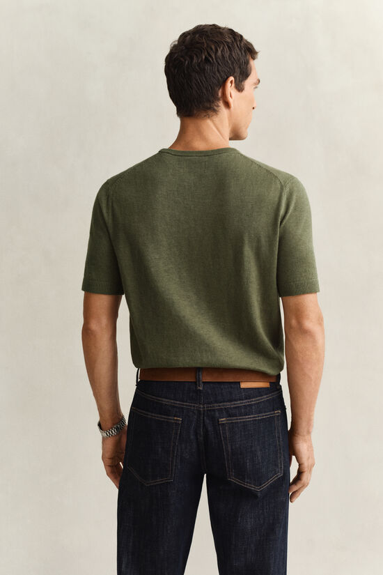 Slub Cotton Blend Short Sleeve Sweater